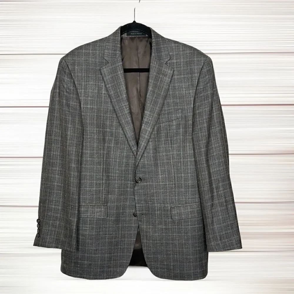 Lauren Ralph Lauren Wool Silk Linen Blend Plaid Single Breasted Blazer 40R Slim